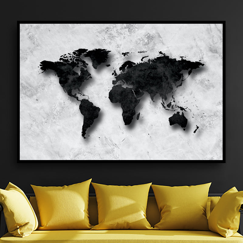 Tableau carte du monde Noir et blanc Design : décoration chambre