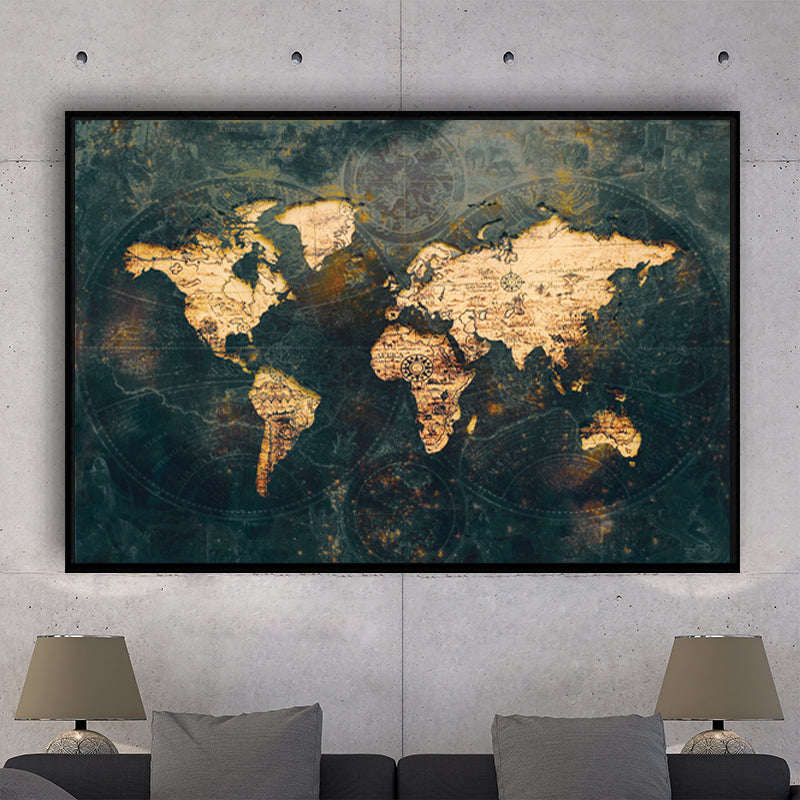 Grand tableau mappemonde design et colorée imprimée par Grand tableau mappemonde design et colorée imprimée par