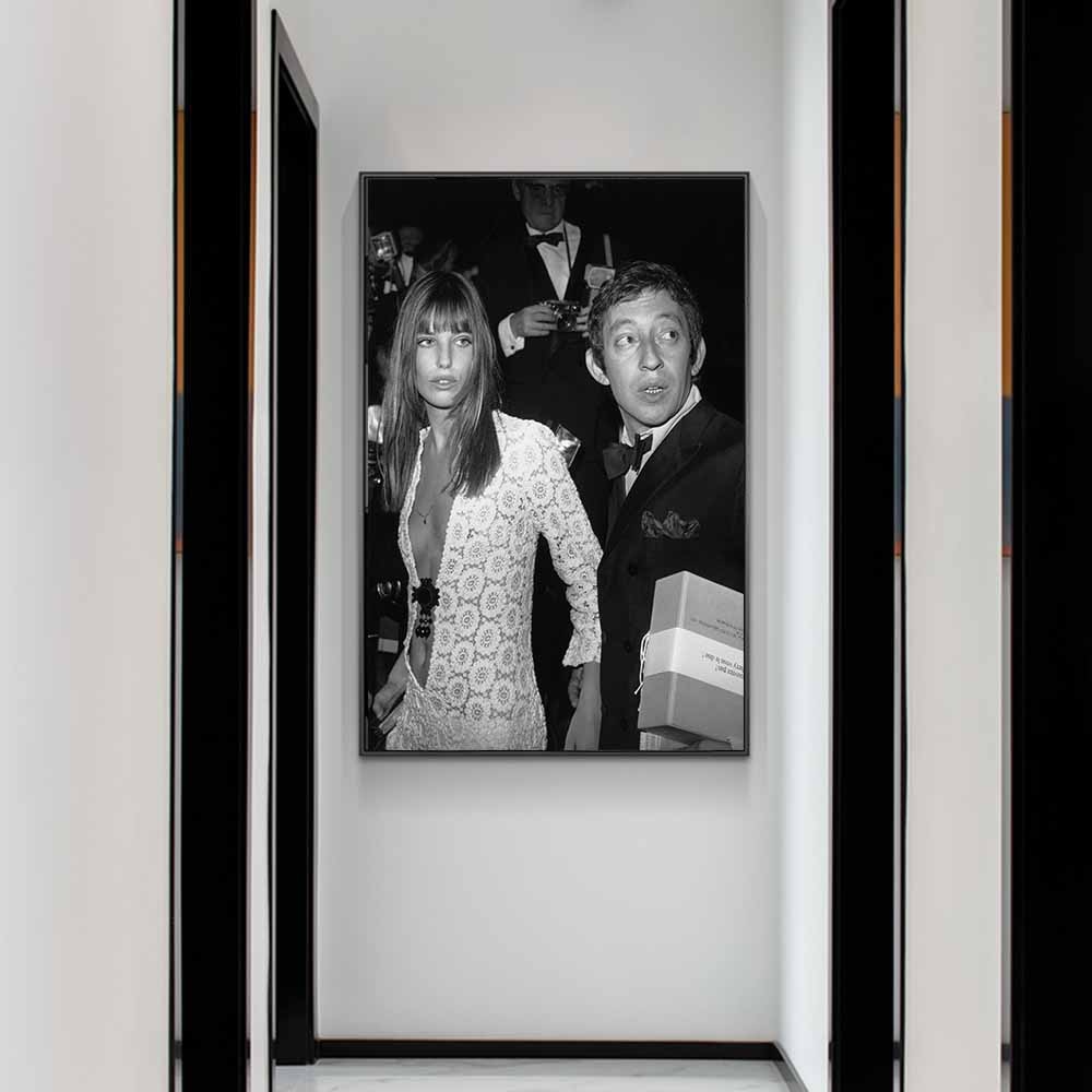 Tableau Serge Gainsbourg & Jane - Format 50x70 Cm Avec Cadre En Bois Noir - Affiche Musique Noir Et Blanc