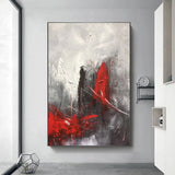 tableau abstrait rouge noir gris blanc