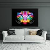 tableau chat coloré fond noir