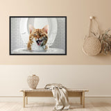 Tableau chat rigolo dans les toilettes
