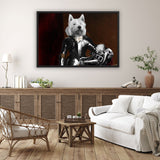 Tableau chien costume chevalier