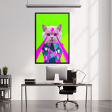 Tableau peinture chat moderne vert