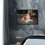 Tableau Chien avec petite Fille Rousse