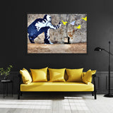 tableau banksy papillons sur le mur
