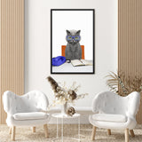 Tableau chat sur un fauteuil (le studieux)