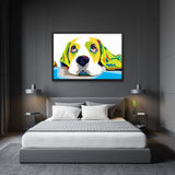 tableau chien multicolore pensif