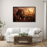 Tableau peinture chien et lion