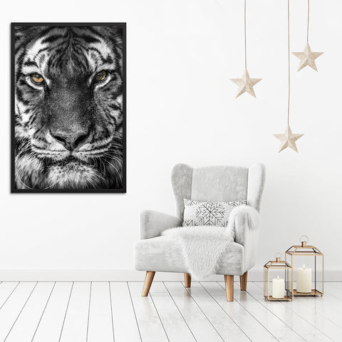 tableau tête de tigre noir et blanc