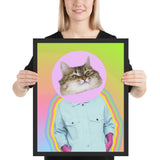 Tableau chat design en balade dans sa bulle rose