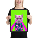 Tableau peinture chat moderne sur fond vert