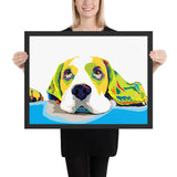 toile encadrée chien multicolore pensif