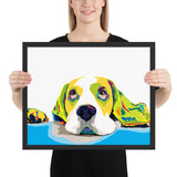 toile deco chien multicolore pensif