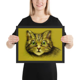 Tableau tête de chat dessin sur fond jaune