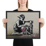 Tableau street art banksy enfant et drapeau UK