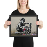 Tableau street art banksy enfant qui tricotte