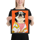 Tableau chien costume coloré sur fond orange