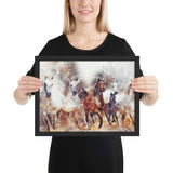 Tableau Chevaux Stylisés Blanc Brun et Noir