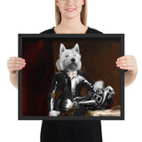 Tableau chien blanc costume chevalier