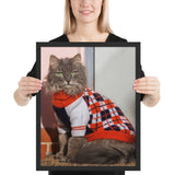 Tableau chat en costume ecossais à rayures