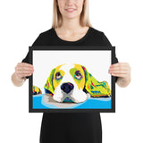 toile chien multicolore pensif