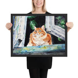 Tableau peinture chat moderne à la fenetre