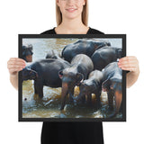 Tableau Africain Eléphant Noir Baignade)