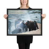 Tableau Eléphant d'Afrique en Groupe Jouant