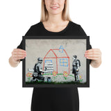 Tableau street art banksy enfant privé de cabane