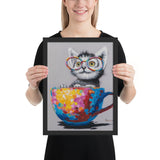 Tableau chat design la tasse multicolore