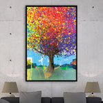 peinture acrylique tableau arbre colore