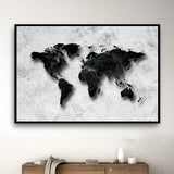 carte du monde noir et blanc tableau xxl