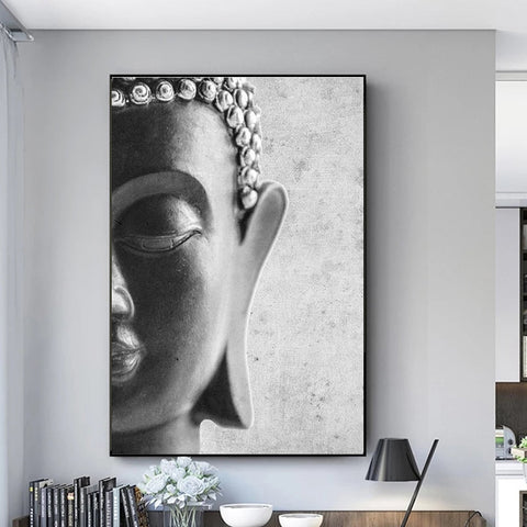 tableau bouddha noir et blanc