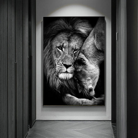 Grand Tableau Lion Noir et Blanc