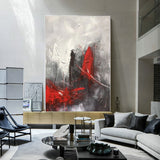 tableau abstrait rouge noir gris