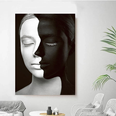tableau visage abstrait noir et blanc 