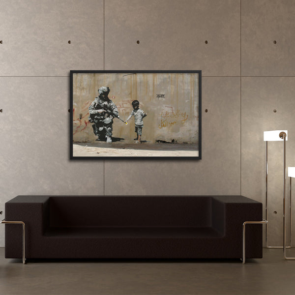 Tableau Banksy - Lanceur De Fleurs 50x70cm | Toile Encadrée Street Art - Déco Moderne
