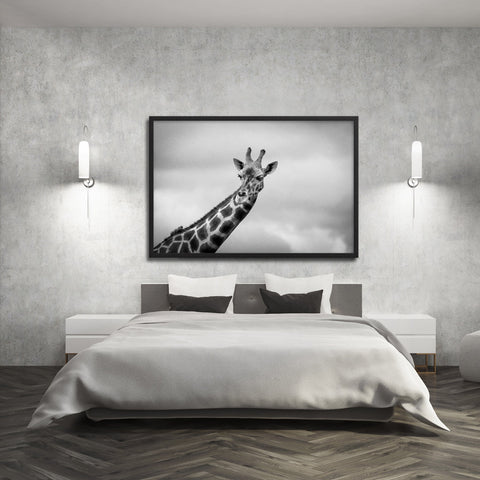 Tableau Girafe Noir et Blanc (Nuages)