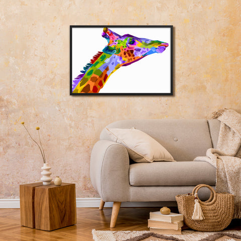 tableau girafe colore le long cou