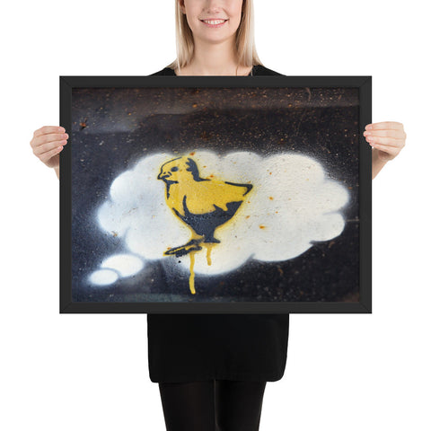 Tableau banksy poussin jaune