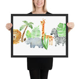 Tableau jungle enfant animaux sur fond blanc