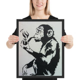 tableau encadrée singe qui fume banksy