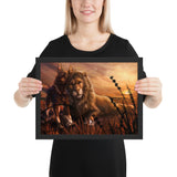 Tableau peinture chien et lion de la savane