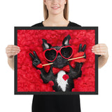 Tableau chien humain saint valentin et roses rouges