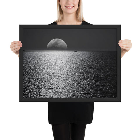 Tableau Mer Calme en noir et blanc sous la Lune