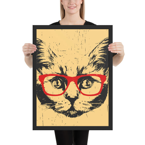 Tableau chat abstrait lunette rouge