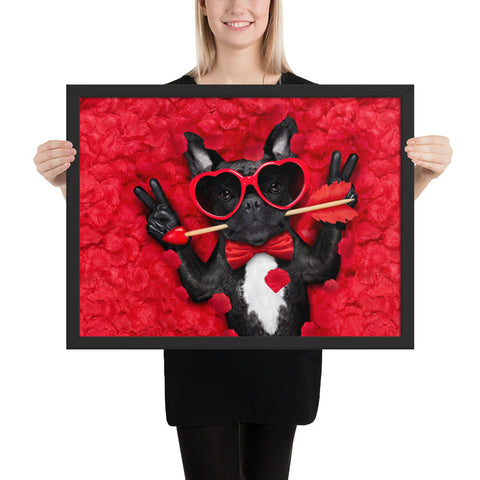 Tableau chien humain saint valentin et roses