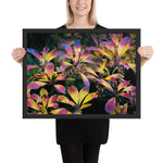 Tableau feuillage exotique violet et jaune