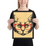 Tableau chat abstrait lunette sur fond jaune